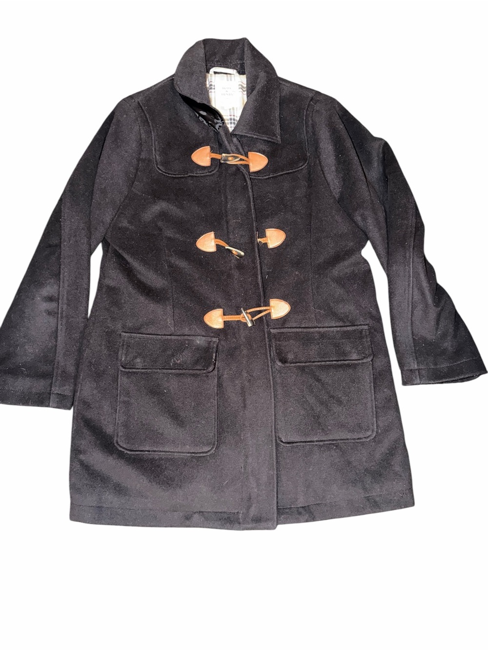 Hope and Henry Womens Black Toggle Coat with Leather Accents